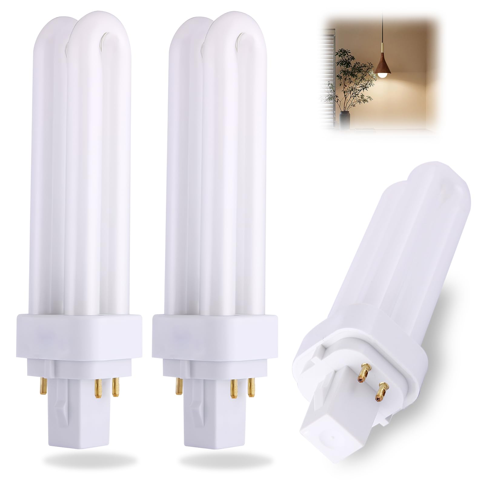 ingoodtle G24q-2 4 Pin Compact Fluorescent Bulb 18W, 3 Pack Warm White 2700K 1200LM PLC Energy Saving Light Bulbs 4-Pin CFL Lamp 2U Double Turn Tube Lamp for Bedroom Bathroom Corridor