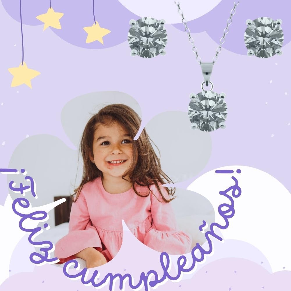 Set di gioielli in argento Sterling da donna, collana e orecchini con zirconi scintillanti, argento 925, punti di luce 6 mm, catena 40 cm con prolunga, colore argento