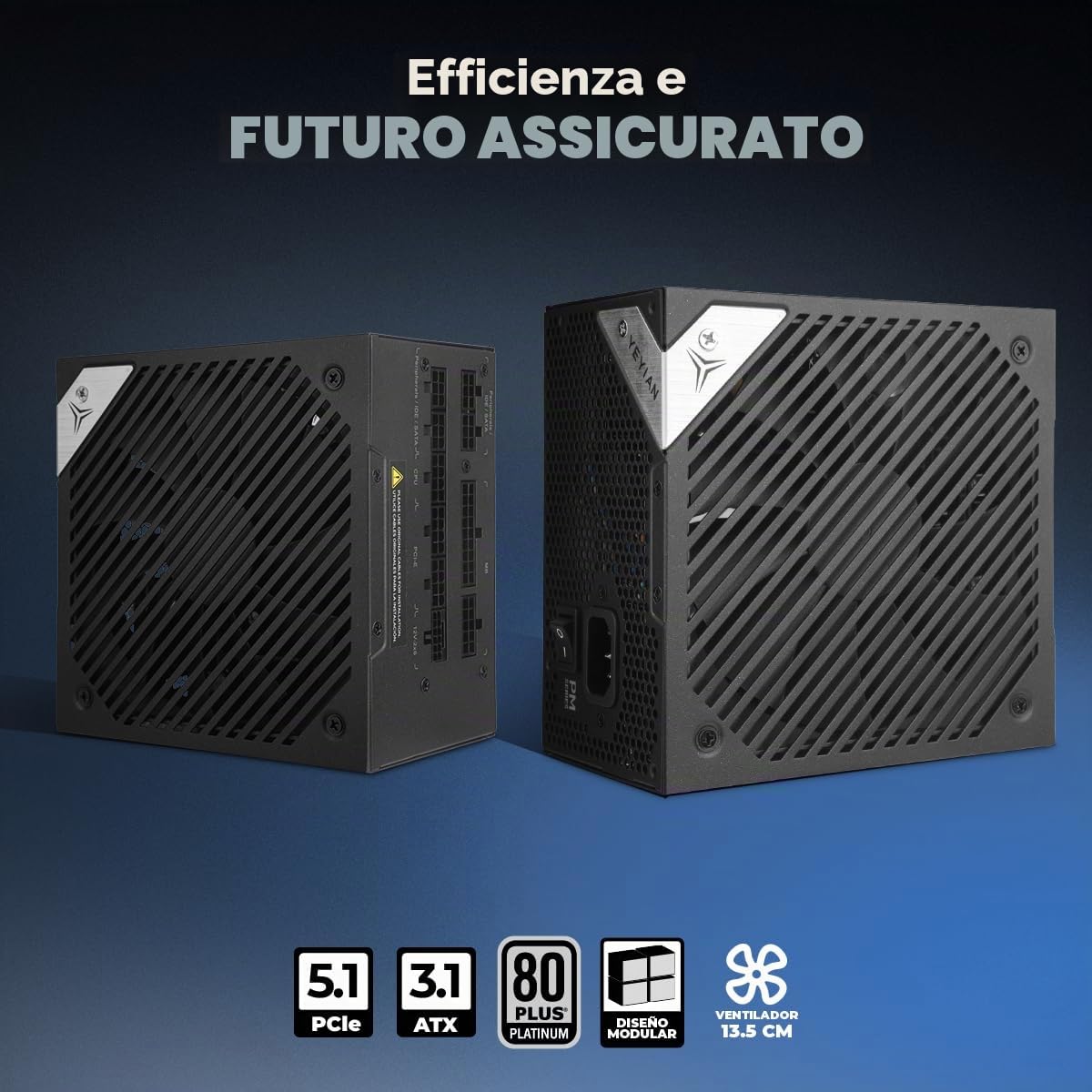 Yeyian Alimentatore Orion 1300W ATX 3.1 – Certificazione 80+ Platinum, PCIe 5.1, condensatori giapponesi, compatibile con NVIDIA e AMD – Alta efficienza e potenza reale