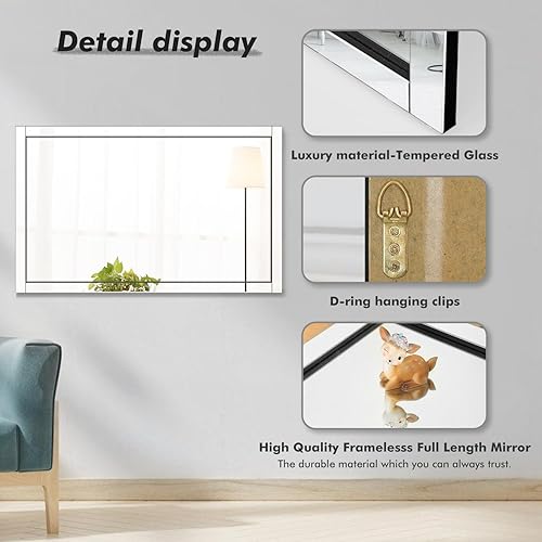 Miniatura 4 de Syndra Espejo de pared de cuerpo completo, espejo largo sobre la puerta, para baño, dormitorio, sala de estar, gimnasio, entrenamiento, 30 x 48