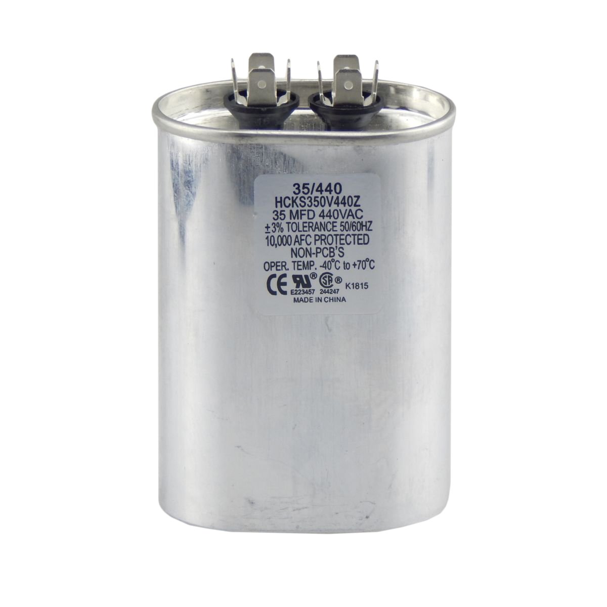 35 mfd Capacitor, Industrial Grade Replacement for Central Air-Conditioners, Heat Pumps, Condenser Fan Motors, and Compressors. Oval Multi-Purpose 370/440 Volt - by Trade Pro
