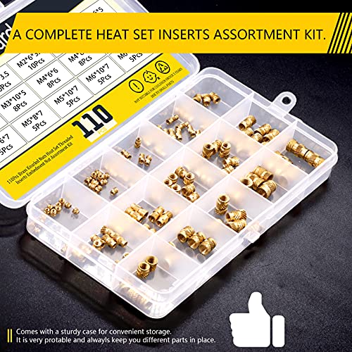 Inserts filetés en laiton M2 à M6 pour impression 3D - Kit de 110 écrous moletés à encastrer - 7