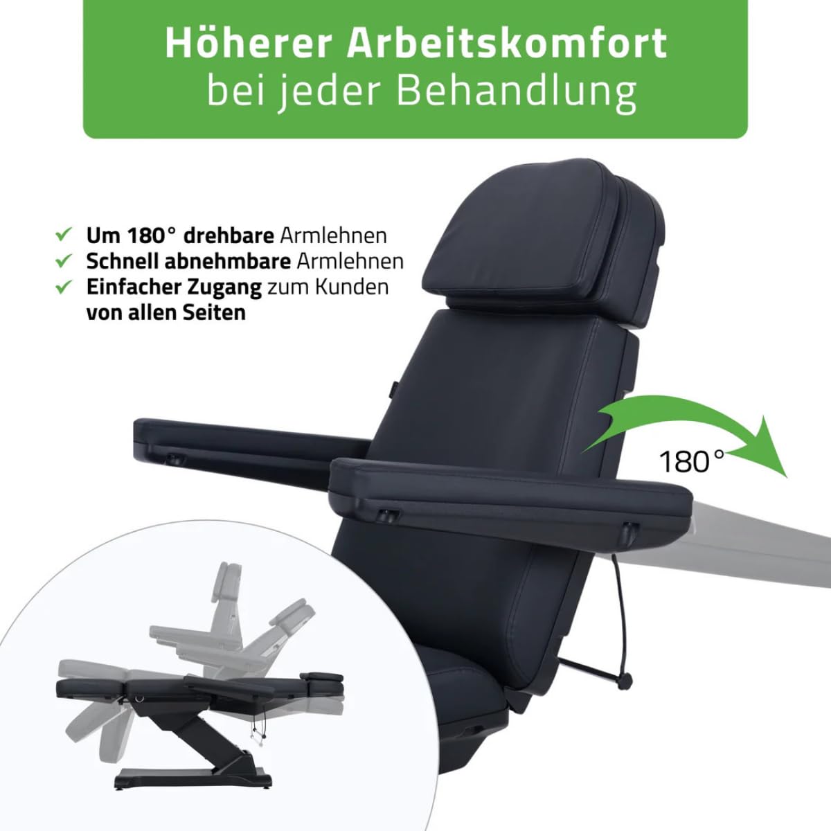 HABYS Selia PRO 4 Elektrische Kosmetikliege mit 4 Motoren (Schwarz) | Höhenverstellbarer Kosmetikstuhl mit Trendelenburg-Funktion, Beautyliege für Kosmetik, Podologie, SPA & Massage, 180 kg