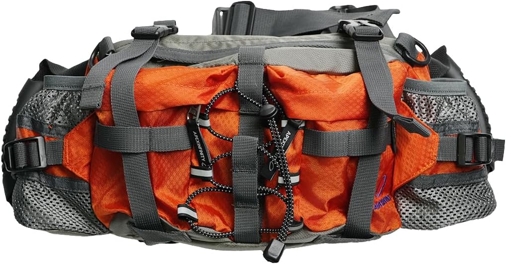 Motorcycle Waist Bag Tactical Waist Pack with Safety Handle, Military Hip Belt Bag, Outdoor Hiking Hip Bum Bag with Multi-Pockets Large Capacity for Traveling Casual Cycling Running Hiking, Orange