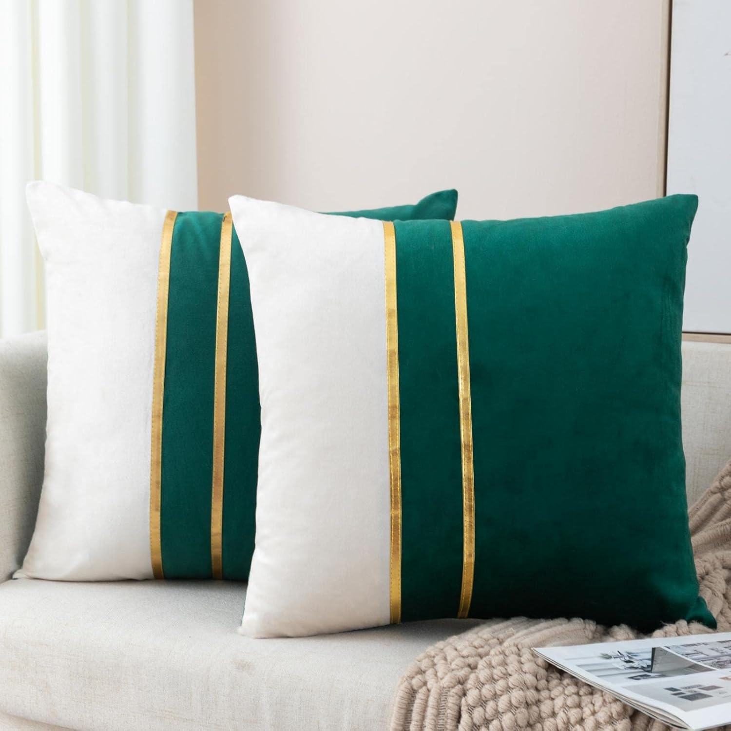 ZLINA Set of 2 Velvet Decorative Throw Pillow Covers Dark