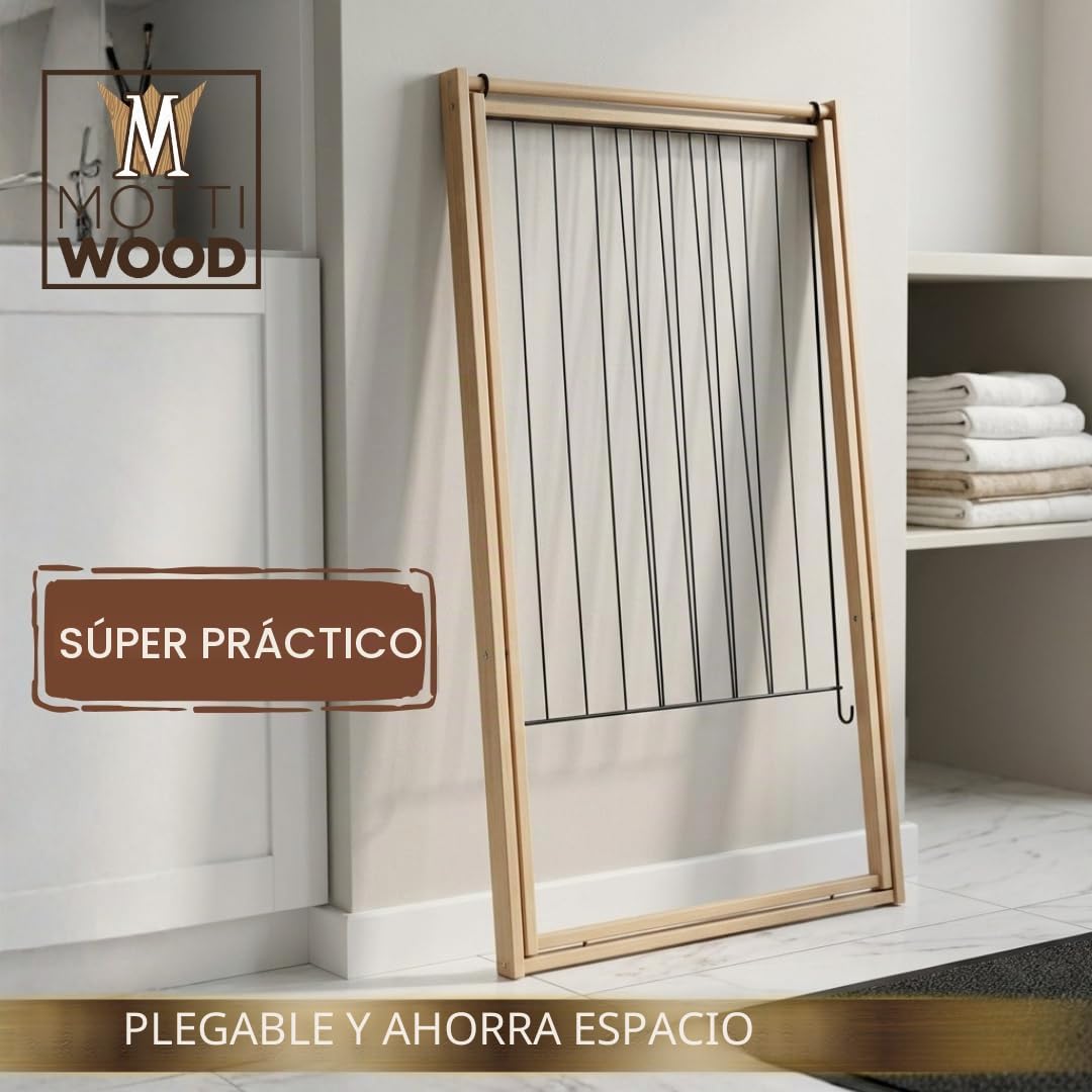Tendedero Premium para ahorrar espacio, 8 m, tendedero con rejilla de metal plegable, dimensiones 92 x 67 x 92 (alt.) cm, estructura de madera de haya, fabricado en Italia