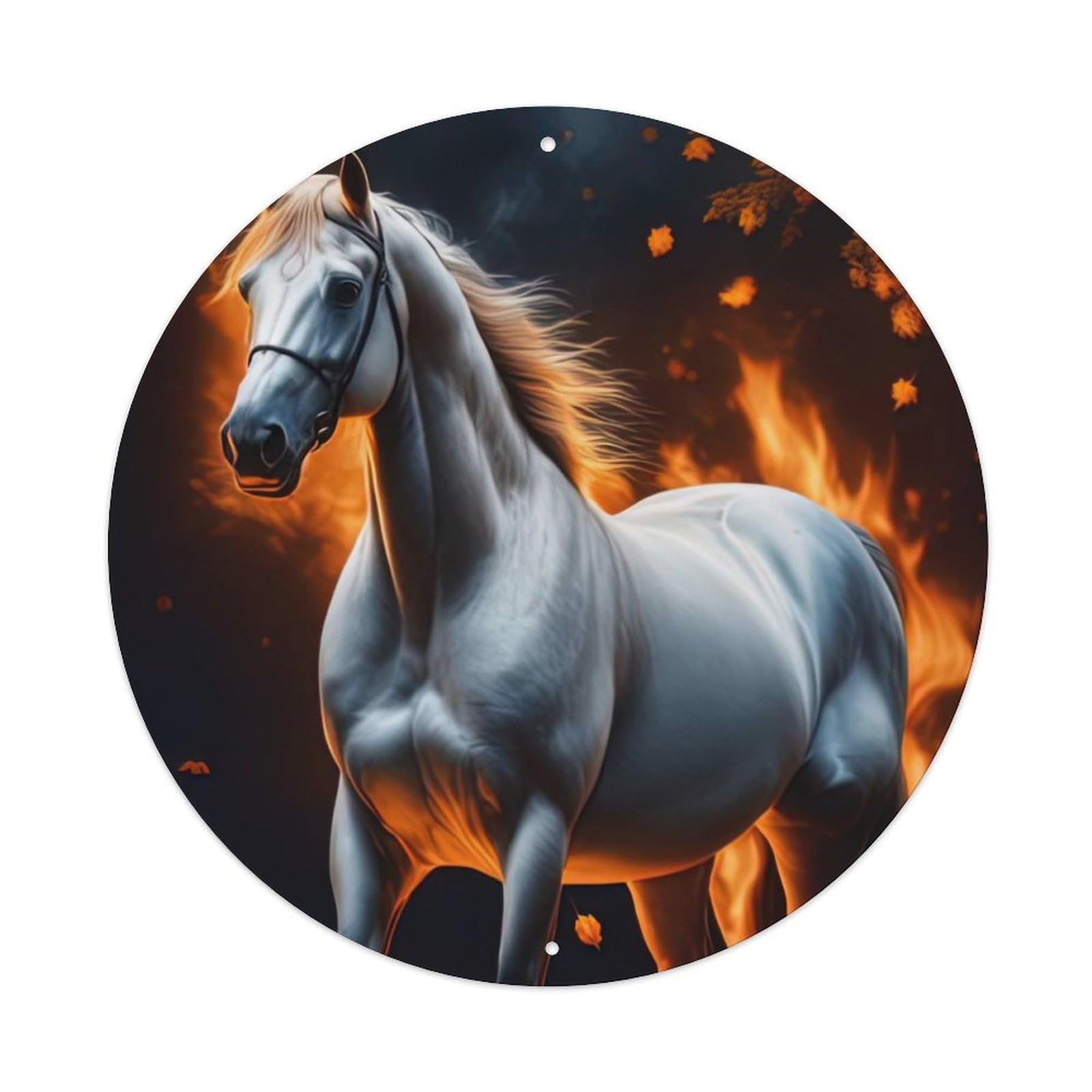 Animal Artwork The White Horse on Fire Metal Tin Sign