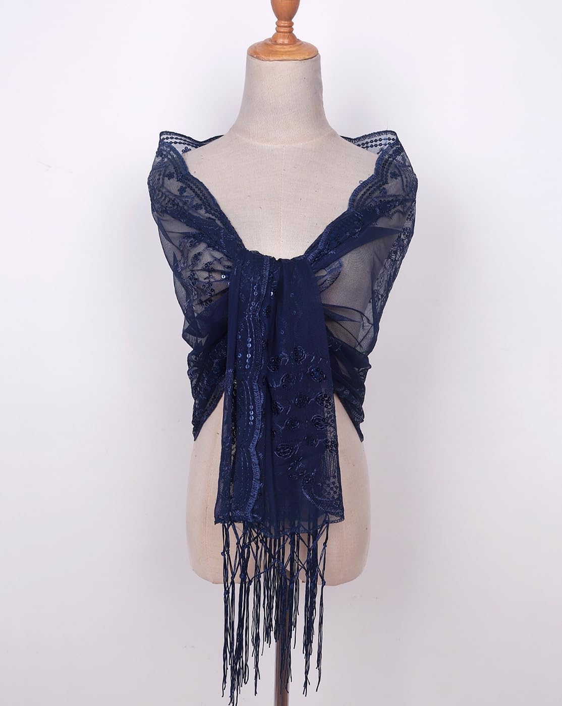 L'VOW Women's Glittering 1920s Scarf Mesh Sequin Wedding Cape Fringed Evening Shawl Wrap - Image 4