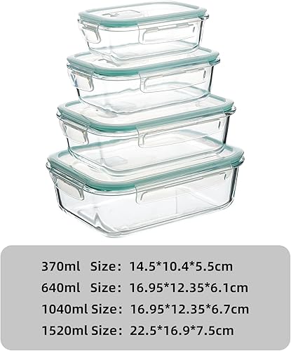 Miniatura 4 de 4 loncheras de vidrio selladas con tapas, recipientes de almacenamiento de alimentos de vidrio azul transparente y loncheras de vidrio selladas que