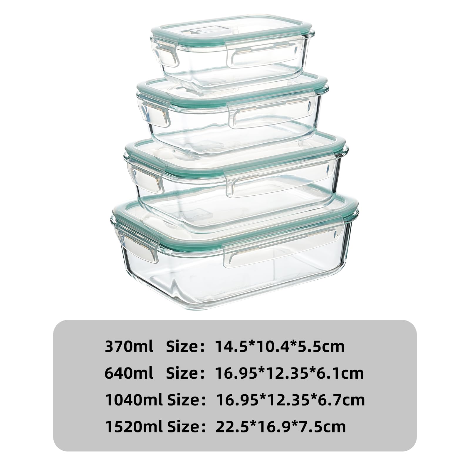 Frischhaltedosen aus Glas mit luftdichtem Deckel, 4-teiliges Set, rechteckig
