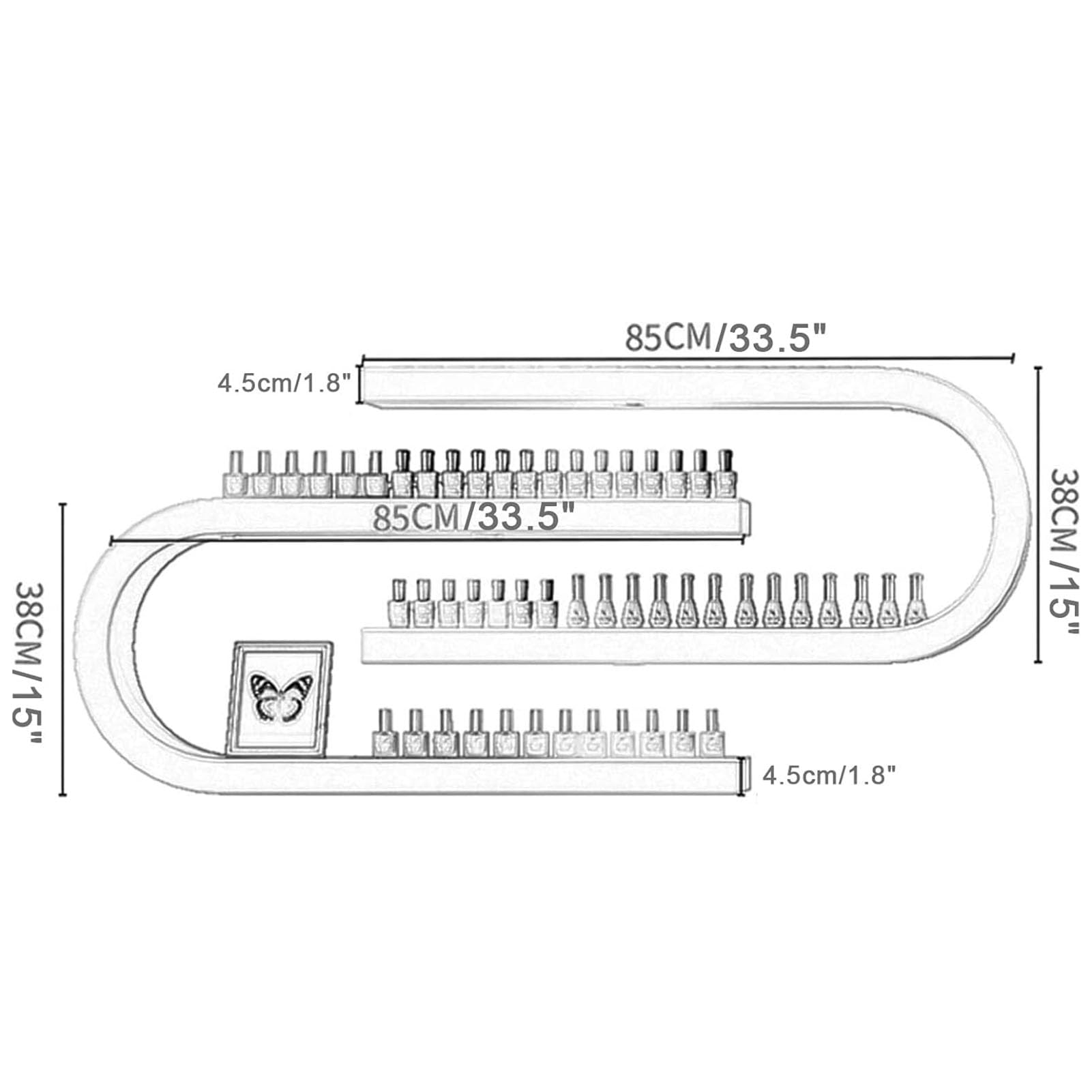 Scaffale Portasmalto a Forma di U, Organizer da Parete, Scaffale per Smalti, Vetrina per Cosmetici, Rossetti, Profumi, Vernici, Inchiostro per Tatuaggi, Olio Essenziale