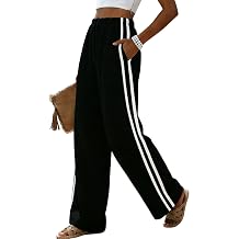 MINSURE Womens Linen Palazzo Pants Summer Wide Leg High Waist Side Striped Casual Flowy Beach Trousers with Pockets