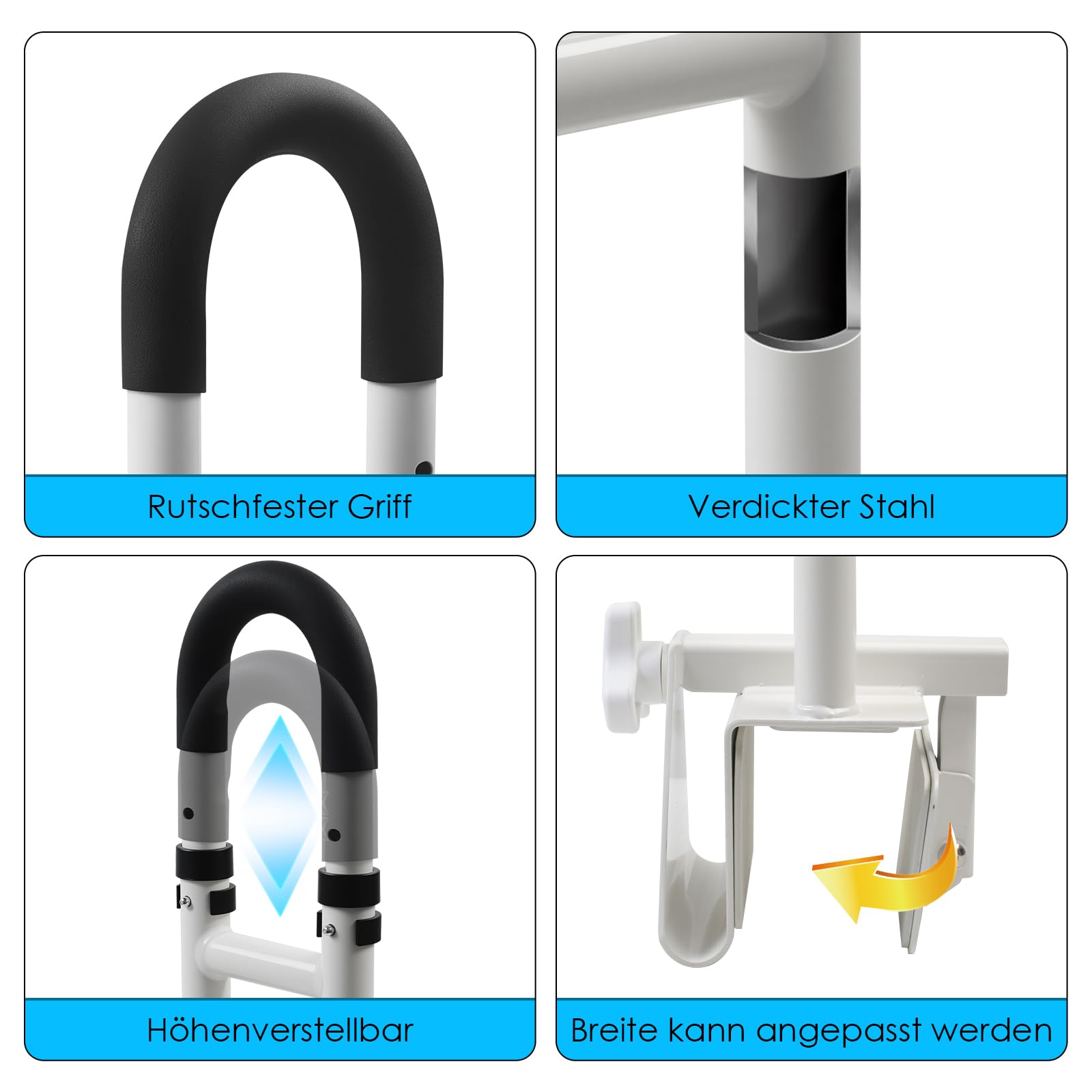 Asidero para bañera para personas mayores, asas ajustables para bañera, asa para bañera con almohadilla de goma, barra de agarre para borde de bañera