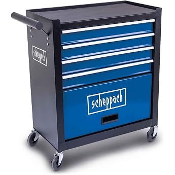 Scheppach TW1300 Workshop Trolley without Tools, Empty, Maximum Load 120 kg, 695 x 335 x 755 mm, 4 Drawers and 1 Tool Compart