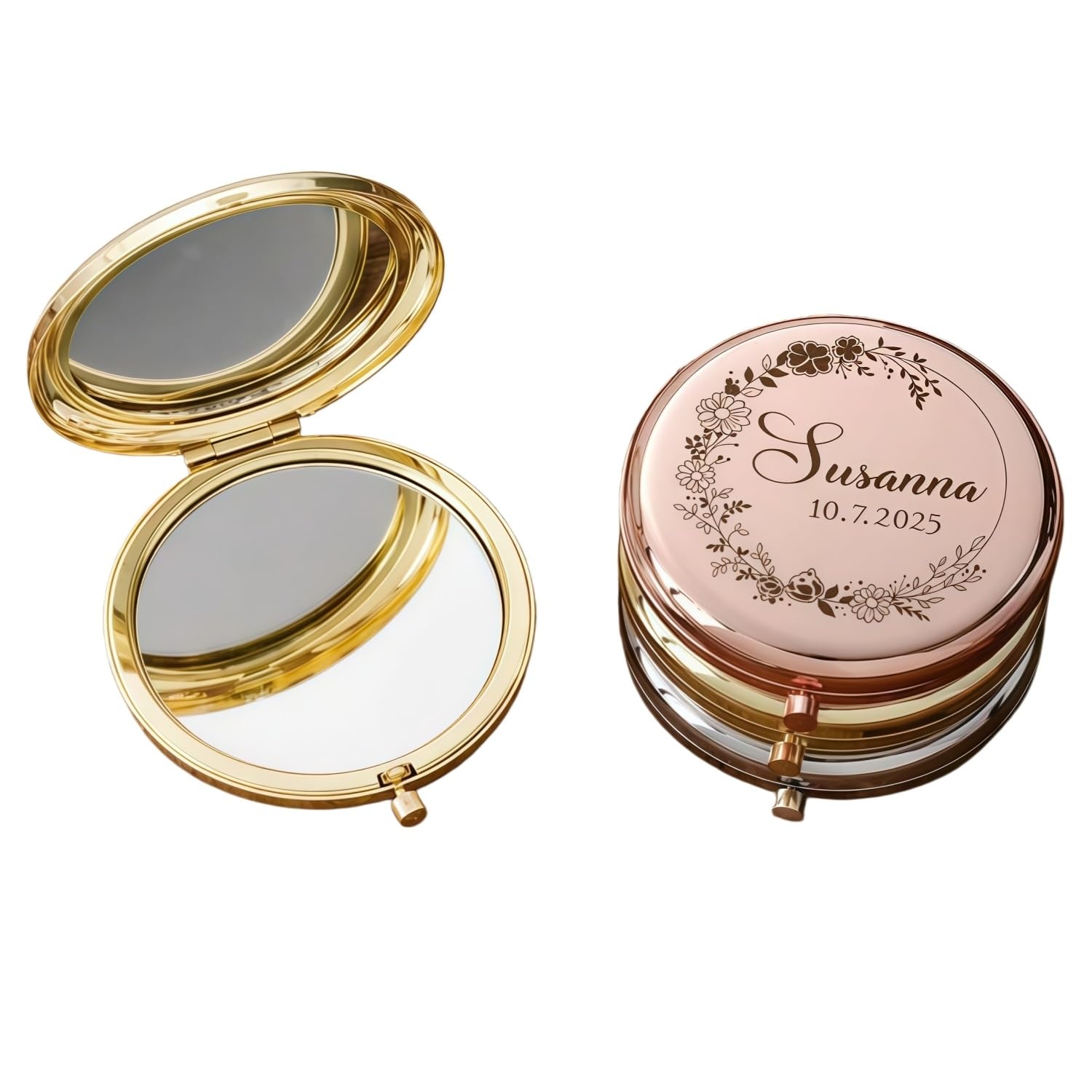 BFBZYME Custom Name Bridesmaid Compact Mirror, Personalized Round Pocket Makeup Double Mirror, Engraved Bridal Party Favor Gift for Wedding, Bachelorette Party
