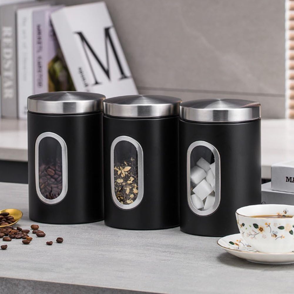 3 Botes De Café con Ventana, Tarros De Acero Inoxidable con Tapa para Almacenar Alimentos, Café, Té, Azúcar Y Mucho Más.