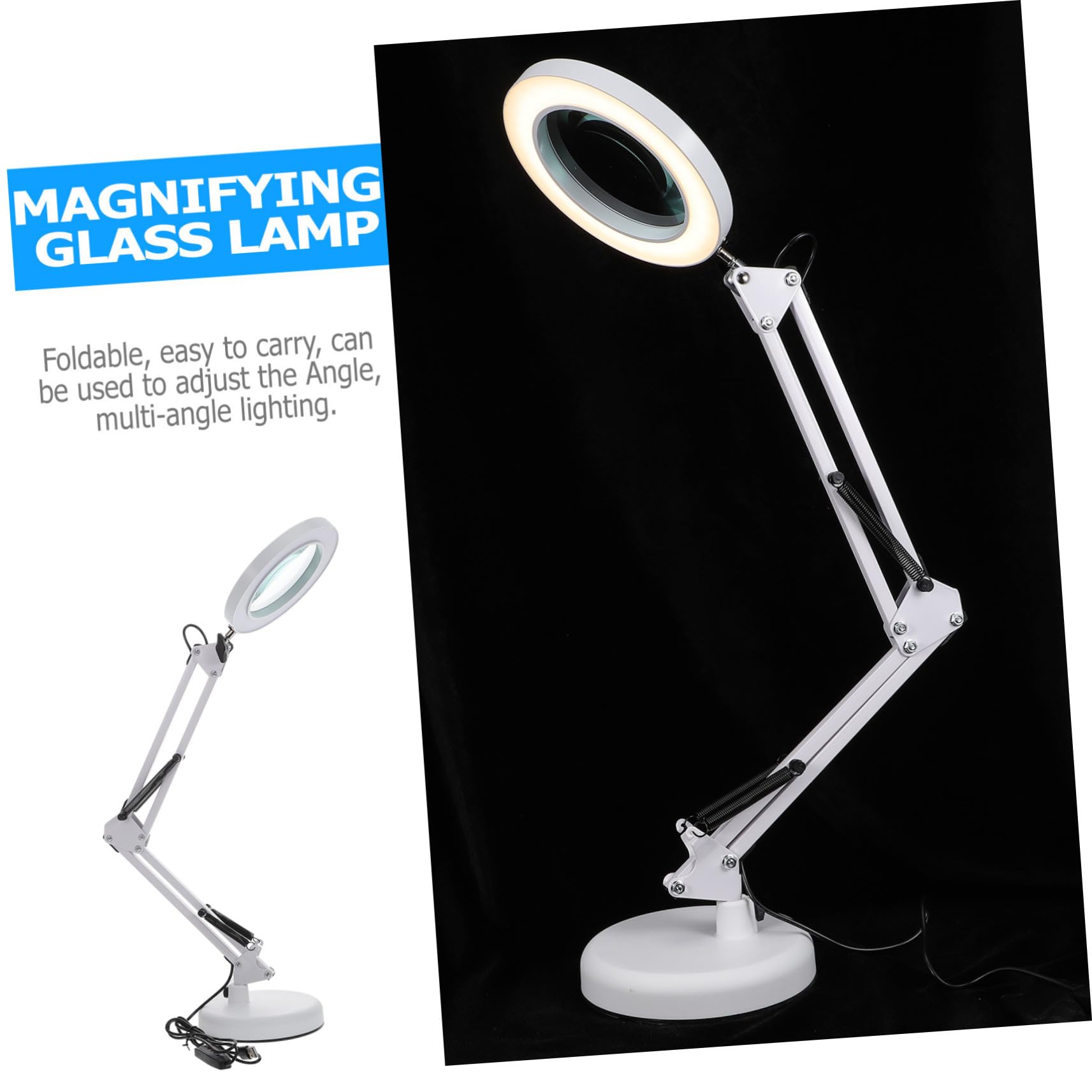 Gatuida Lámpara de Aumento LED Lupa 5x, Brazo Ajustable 3 Articulaciones, Luz Fría USB y Soporte para Escritorio, Fácil de Transportar y Usar
