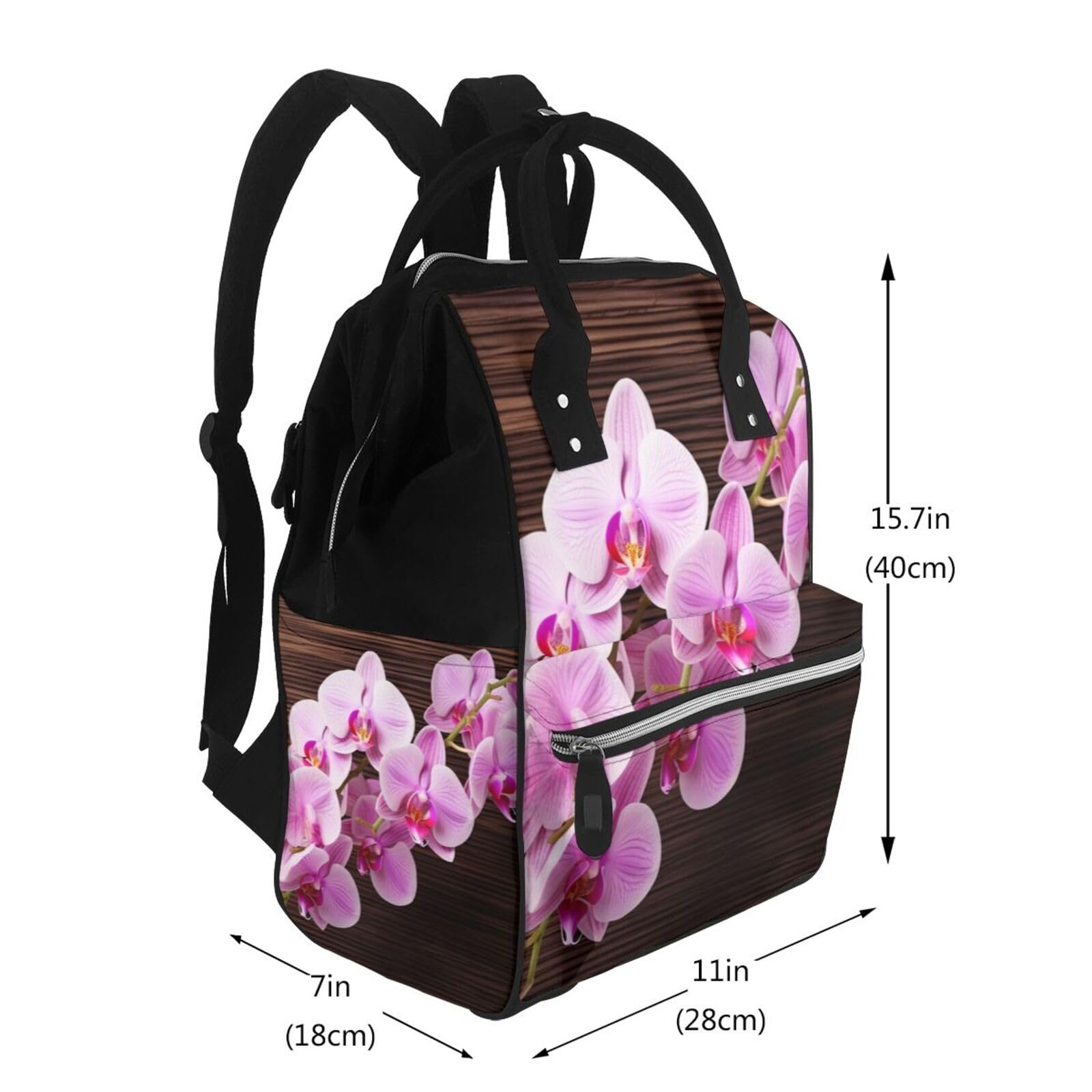 Sac à langer multifonction avec motif fleur d'orchidée, sac à dos de maman, sac à dos de grande capacité, sac de voyage pour bébé, avec matelas à langer, porte-tétine