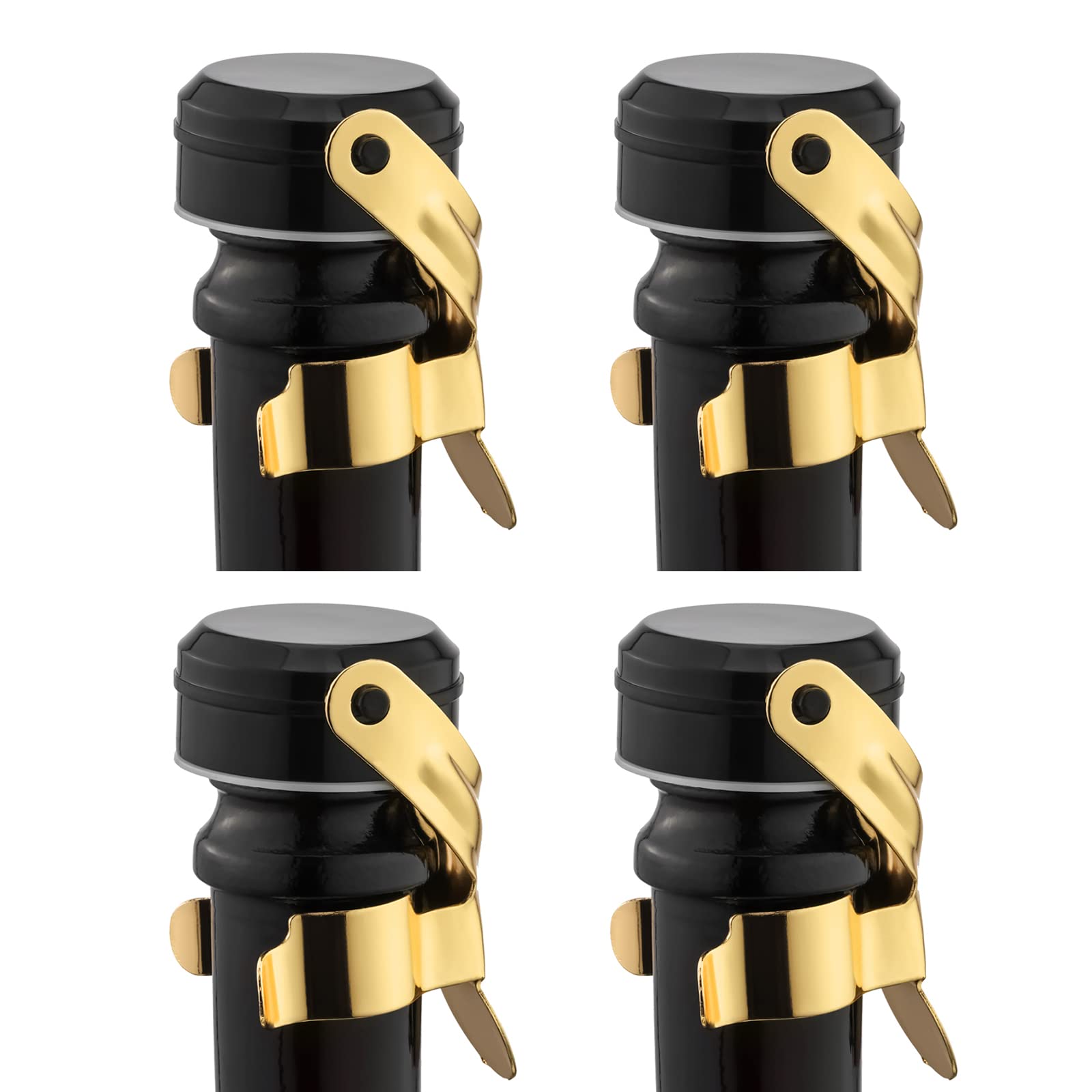 WOTOR Champagne&Wine Stopper Stainless Steel with Food Grade Silicone, Leak-Proof and Bubble Retaining Saver Keeps Wine&Champagne Fresh，Suitable for All Standard Size Wine&Sparkling(4 Pack Gold