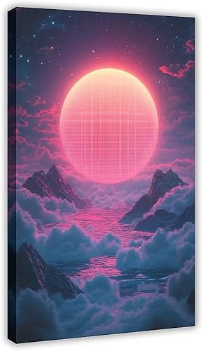 80s Vaporwave Neon Geometry Art Retro Futuristic Poster Digital Synthwave Wall Hanging Canvas Poster Wall Art Decor Print Picture Paintings for