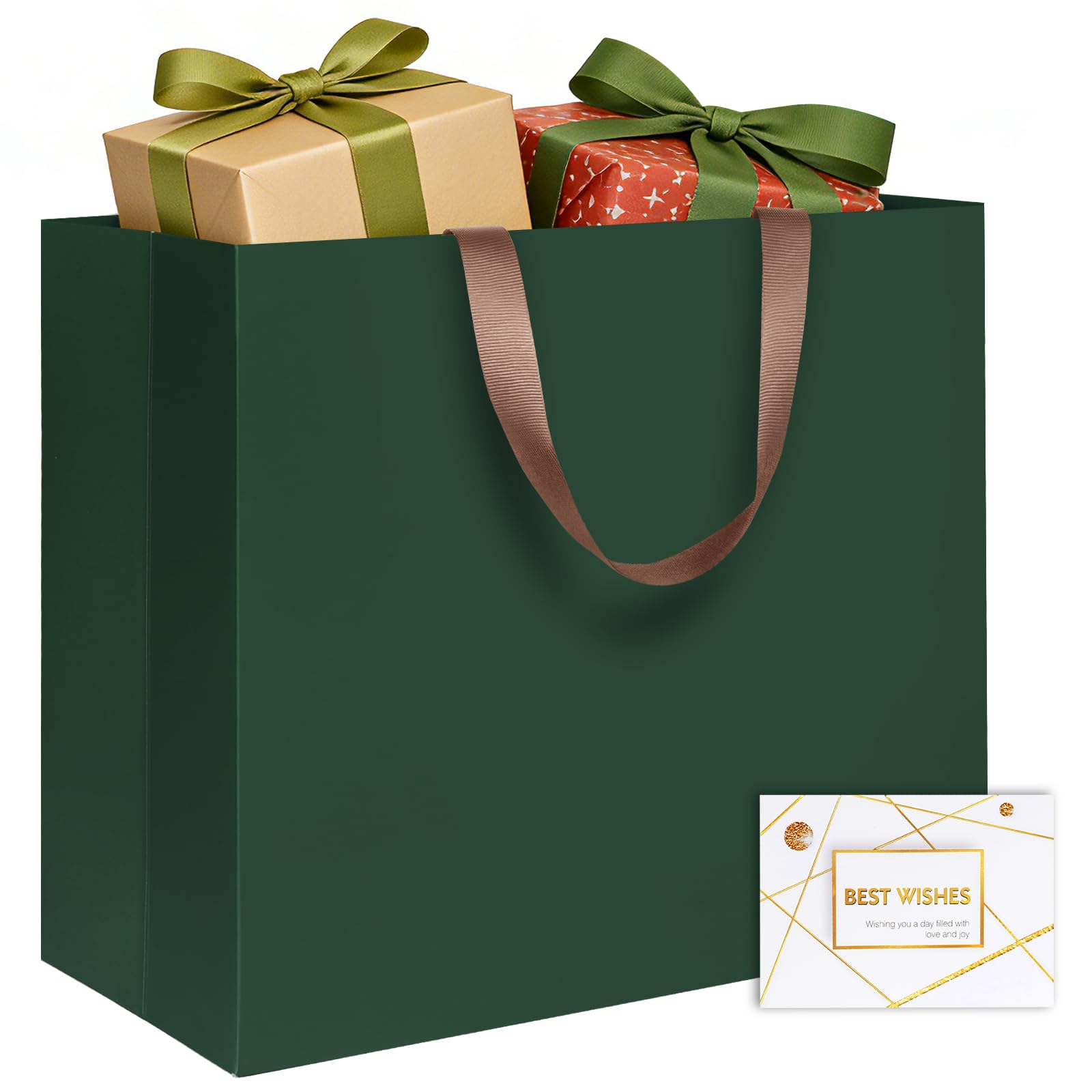 LVNRIDS Extra Large Gift Bags Green, Luxury XL Gift Bag with Handle 43 x 13 x 32 cm, Extra Large Gift Bags with Greeting Card for Presents Wedding Birthday Party Christmas Valentine Mall