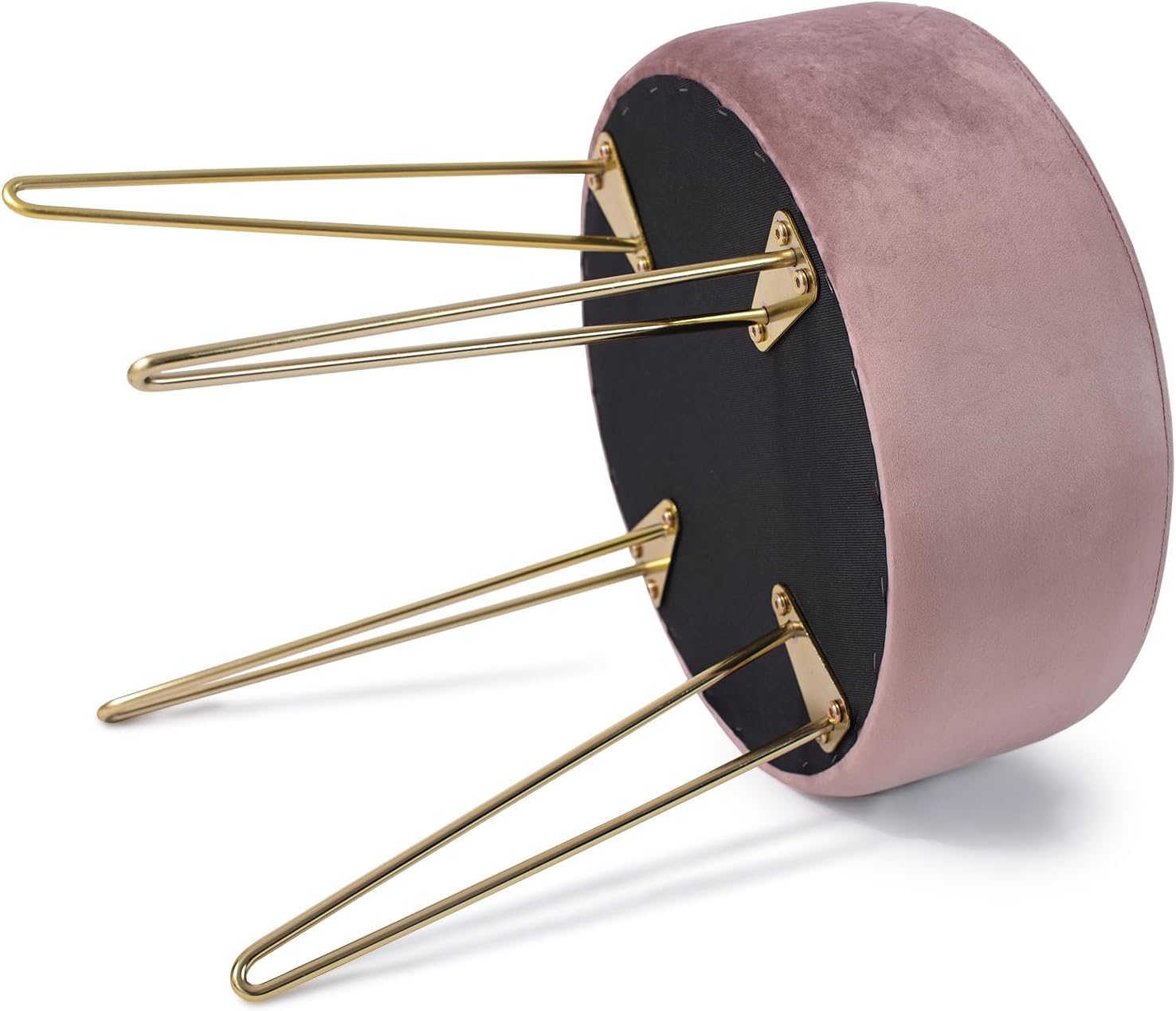 Taburete Redondo de Terciopelo Ø37×45cm con Patas de Metal Rosa para Tocador