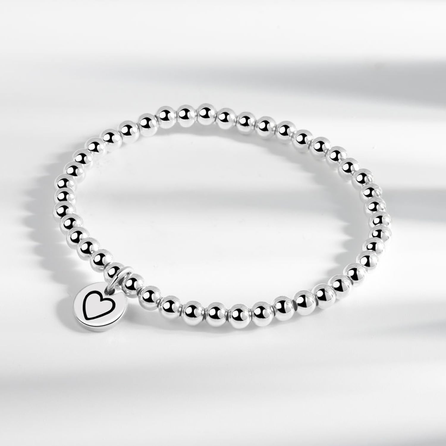 925 Sterling Silver Handmade Strand Chain Bracelet 4mm Bead Ball Stretch Bracelets for Women Silver Jewelry Gift - Image 3