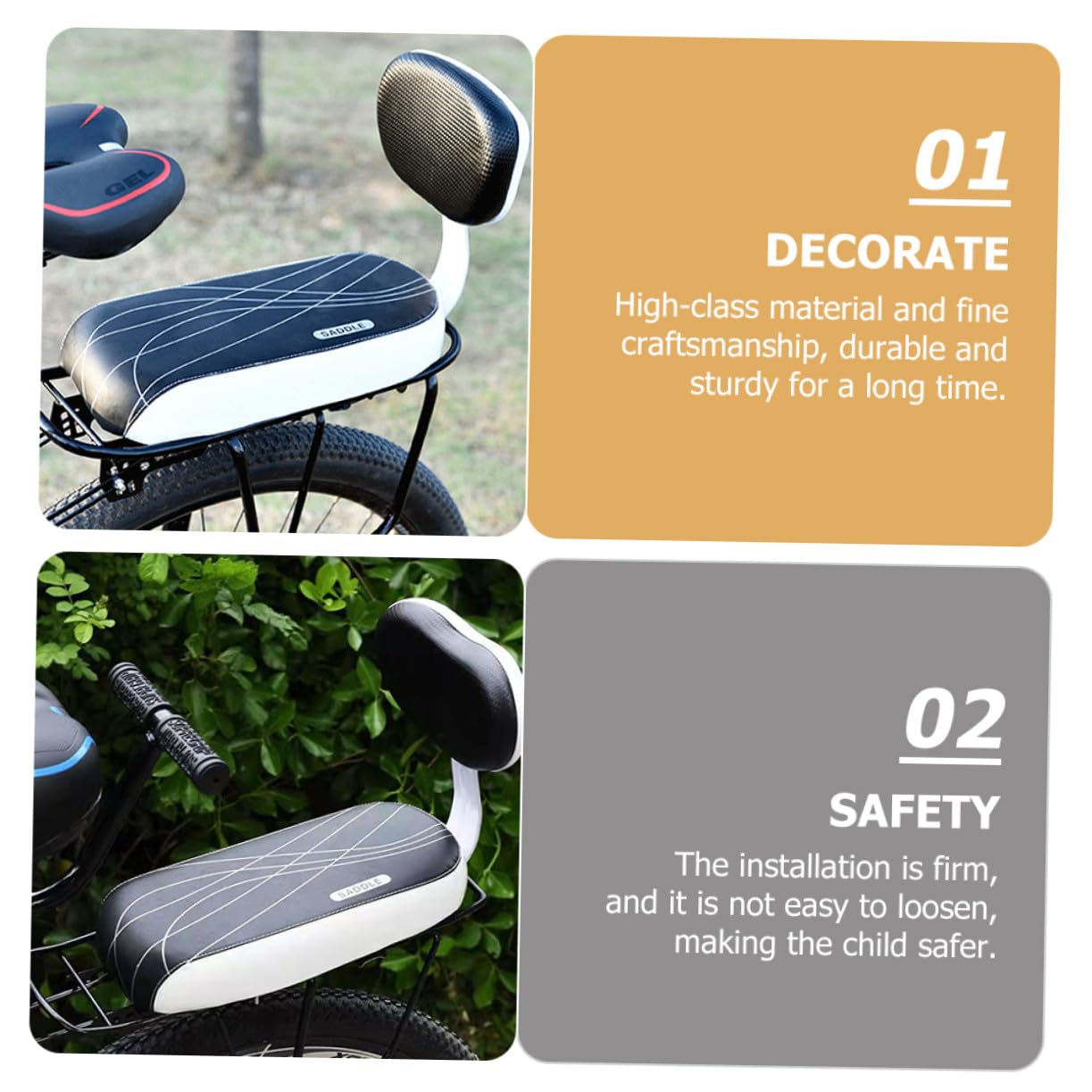 ULTECHNOVO Seggiolino Posteriore e Struttura Robusta Ragazzi Installazione Rapida per Bicicletta in PU e Spugna Schienale Imbottito per Sicurezza e Comfort
