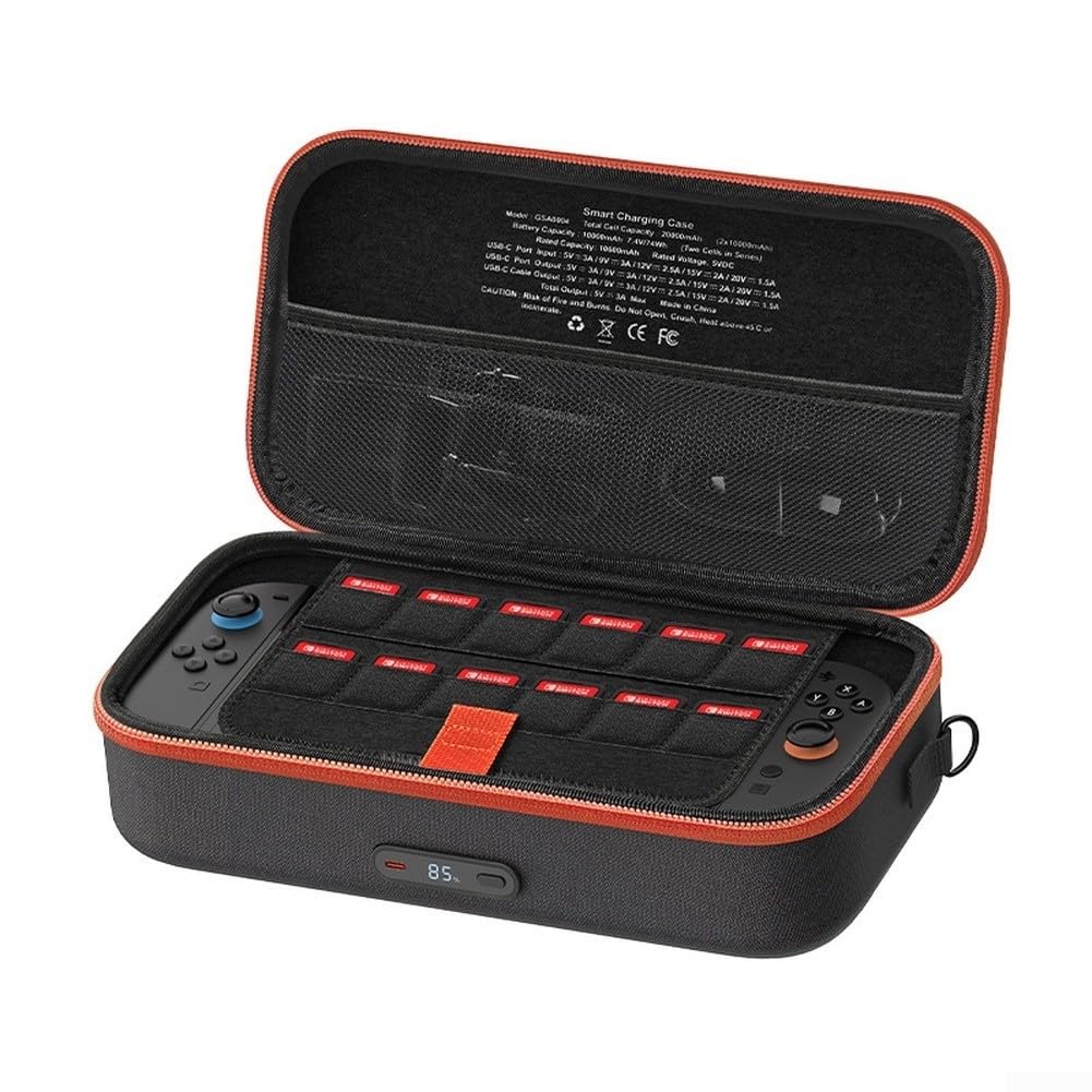 Estuche de almacenamiento de carga para Switch 2, capacidad de batería de 20,000 mAh, carga rápida de 30 W con pantalla digital inteligente, protección y organización todo en uno