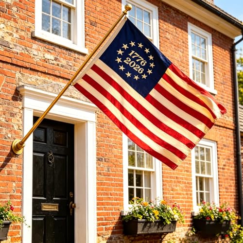 Cotton Betsy Ross 1776 Flag 3X5 Ft, Vintage Tea Stained 2026 USA 250th Anniversary Flag, Heavy Duty Embroidered 13 Stars Outdoor US 1776-2026 American Flags with 2 Brass Grommets by FRF FUN RUN FLAGS - Used condition - Image 8