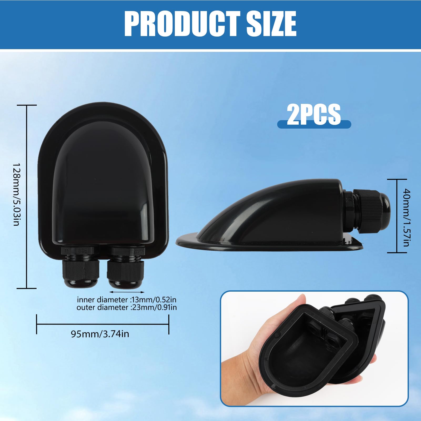 2 szt. Podwójna skrzynka wejściowa na kabel, wodoodporna przejścia dachowa z tworzywa ABS IP68 do instalacji kabli słonecznych, odporna na warunki atmosferyczne do przyczep kempingowych, łodzi i