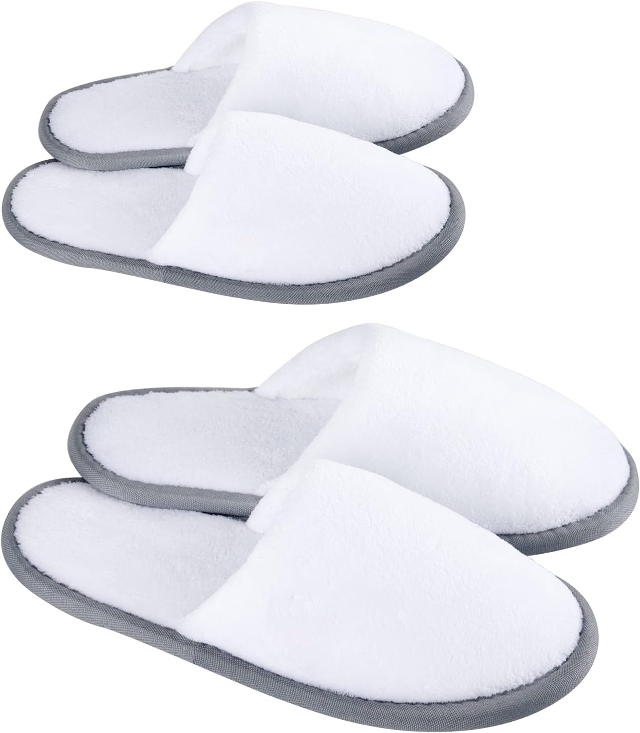 Spa Slippers, (White, 6 Pairs)Closed Toe Large Size Disposable Indoor Hotel Slippers, Fluffy Coral Fleece, Padded Sole for Comfort- for Guests, Hotel, Travel, Fits Up to US Men Size 9 & Women Size 10
