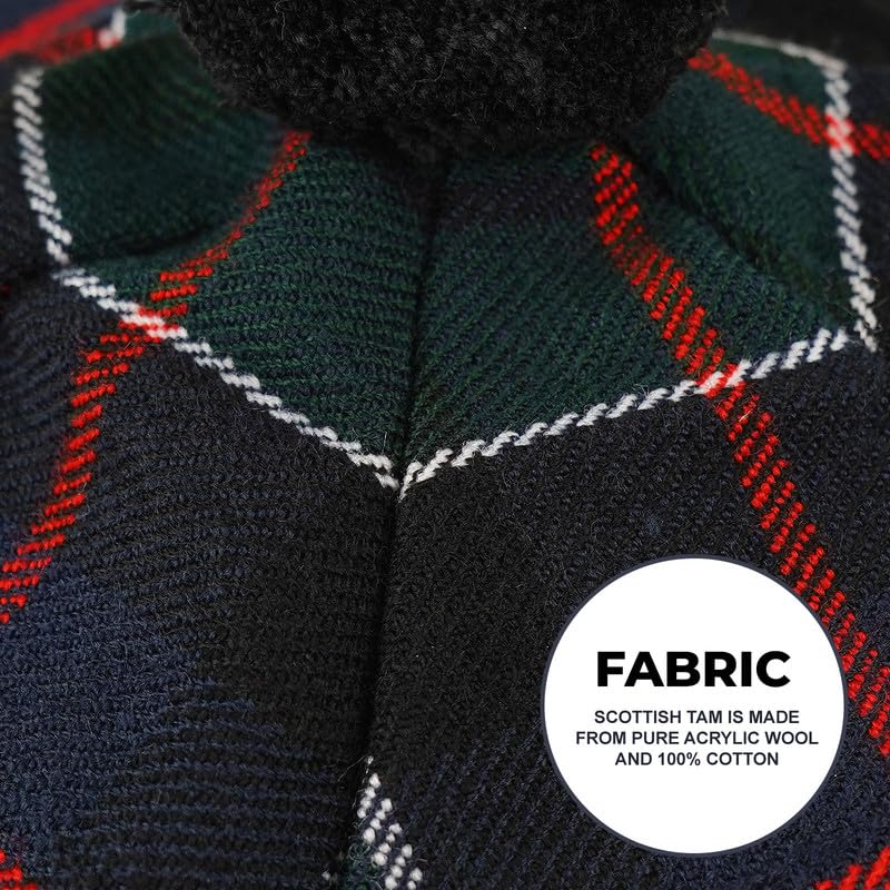 Image of Scottish Tam O' Shanter Hat Tartan Bonnet Pom Pom Wool Flat Cap One Size