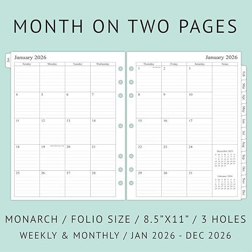 Miniatura 2 de Repuesto para agenda semanal 2022, tamaño folio con pestañas mensuales, dos páginas para cada semana, 8-12 x 11 pulgadas, tamaño 5