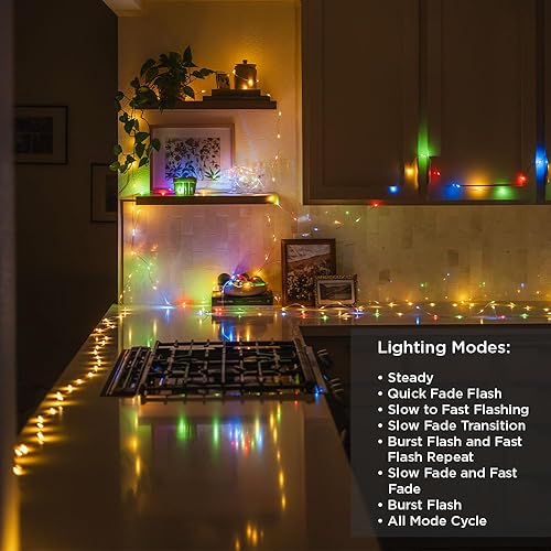Miniatura 6 de LuminAID Guirnalda de luces LED – Paquete de 2 luces USB de 32 pies con 100 bombillas LED por hebra, blanco cálido y multicolor con 8 modos,