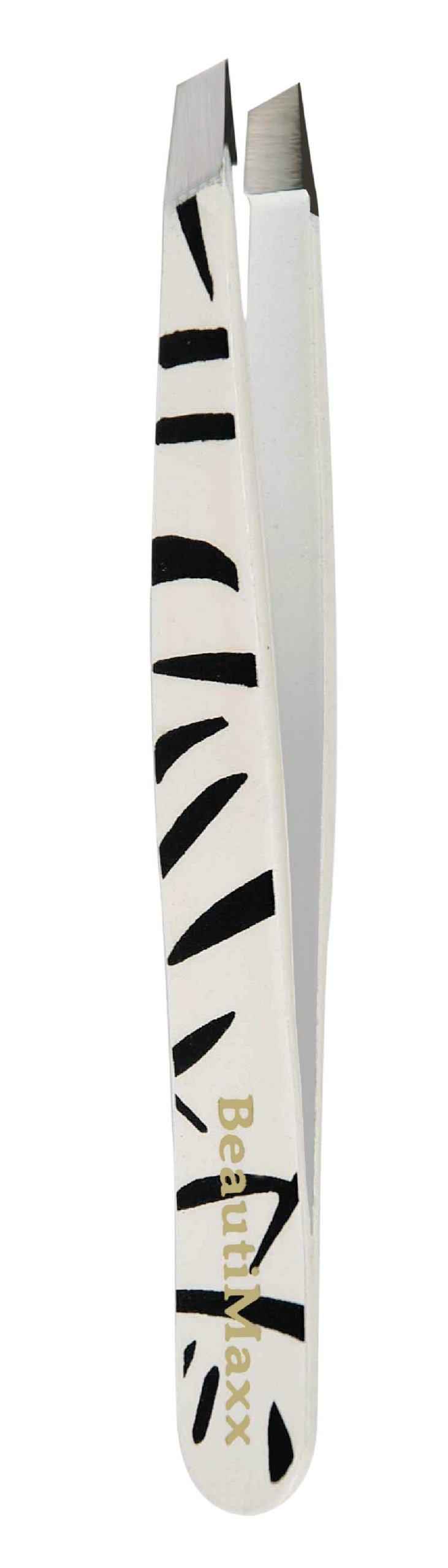 Sanguine 3.5-inch White Zebra Slant Tip Eyebrow Tweezer
