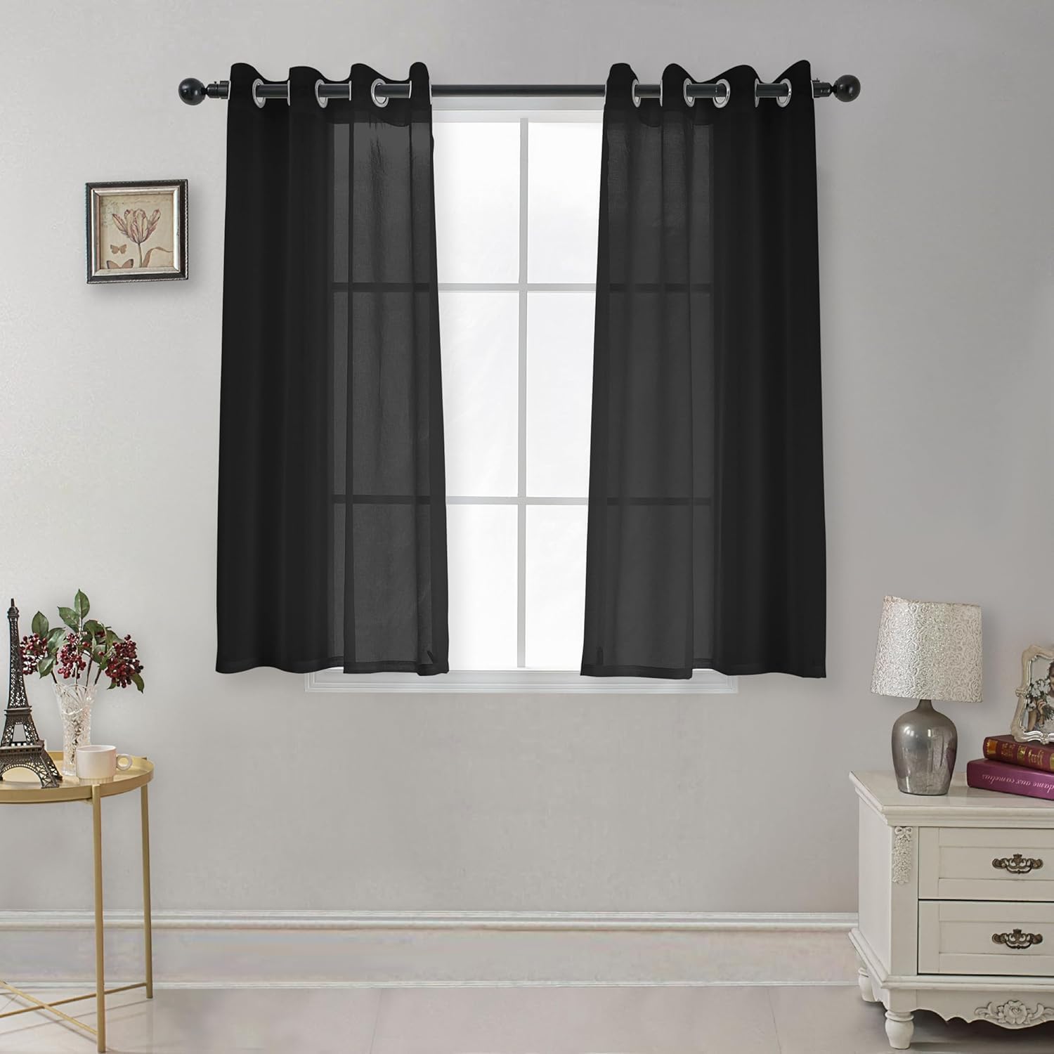 CUCRAF Net Curtains for Windows - Eyelet Curtain for Living Room & Bedroom, Voile Sheer Black 72 drop pair, Wrinkle Resistant Solid Colour Easy to Clean and Machine Washable