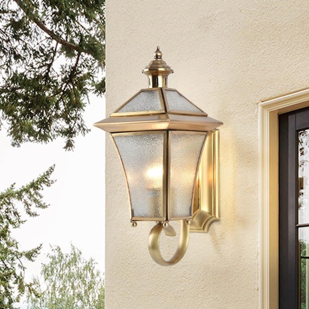 Wandleuchte Aussen Messing Außenwandleuchte Glas Wetterfeste Europäische Wandlampe Für Garten Veranda Bar Weg Haus Terrasse(4-Pack)