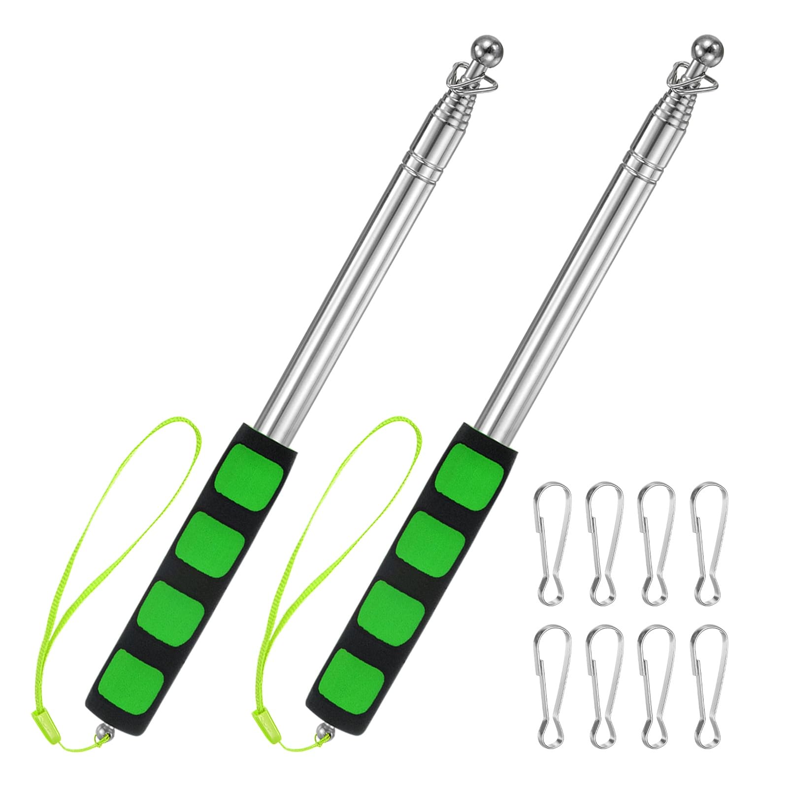 M METERXITY 2-Pack Telescopic Flagpoles 6.6ft/2m Stainless Steel Green
