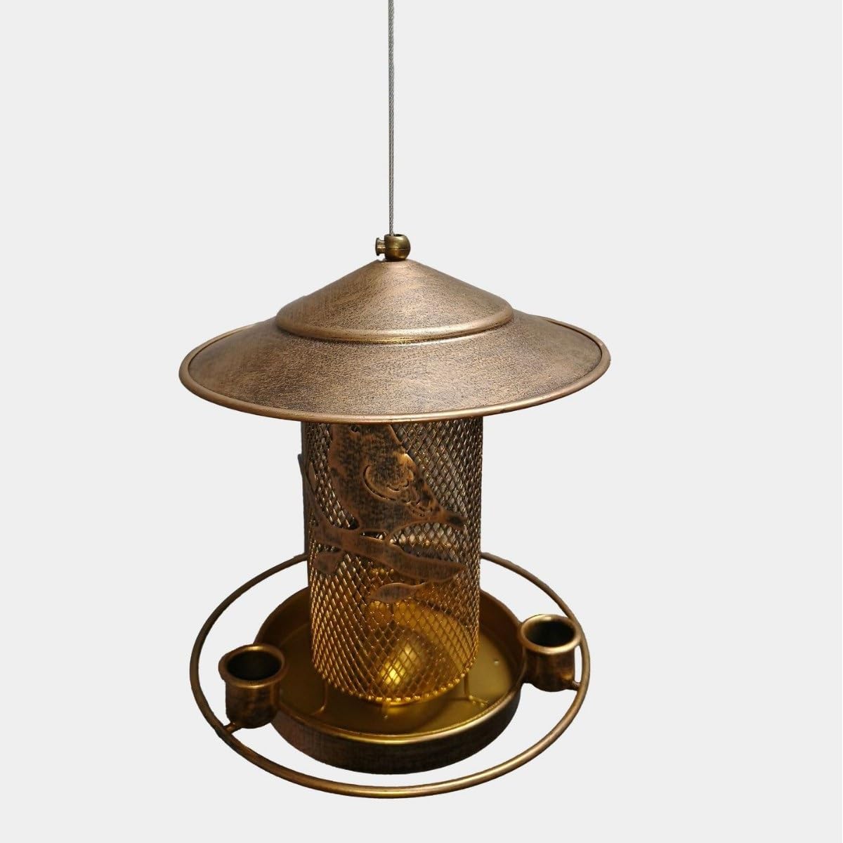 Mangiatoia per uccelli in ferro battuto, decorazione da giardino in metallo, design da appendere per uccelli selvatici, costruzione durevole, accessorio essenziale per l'alimentazione degli uccelli