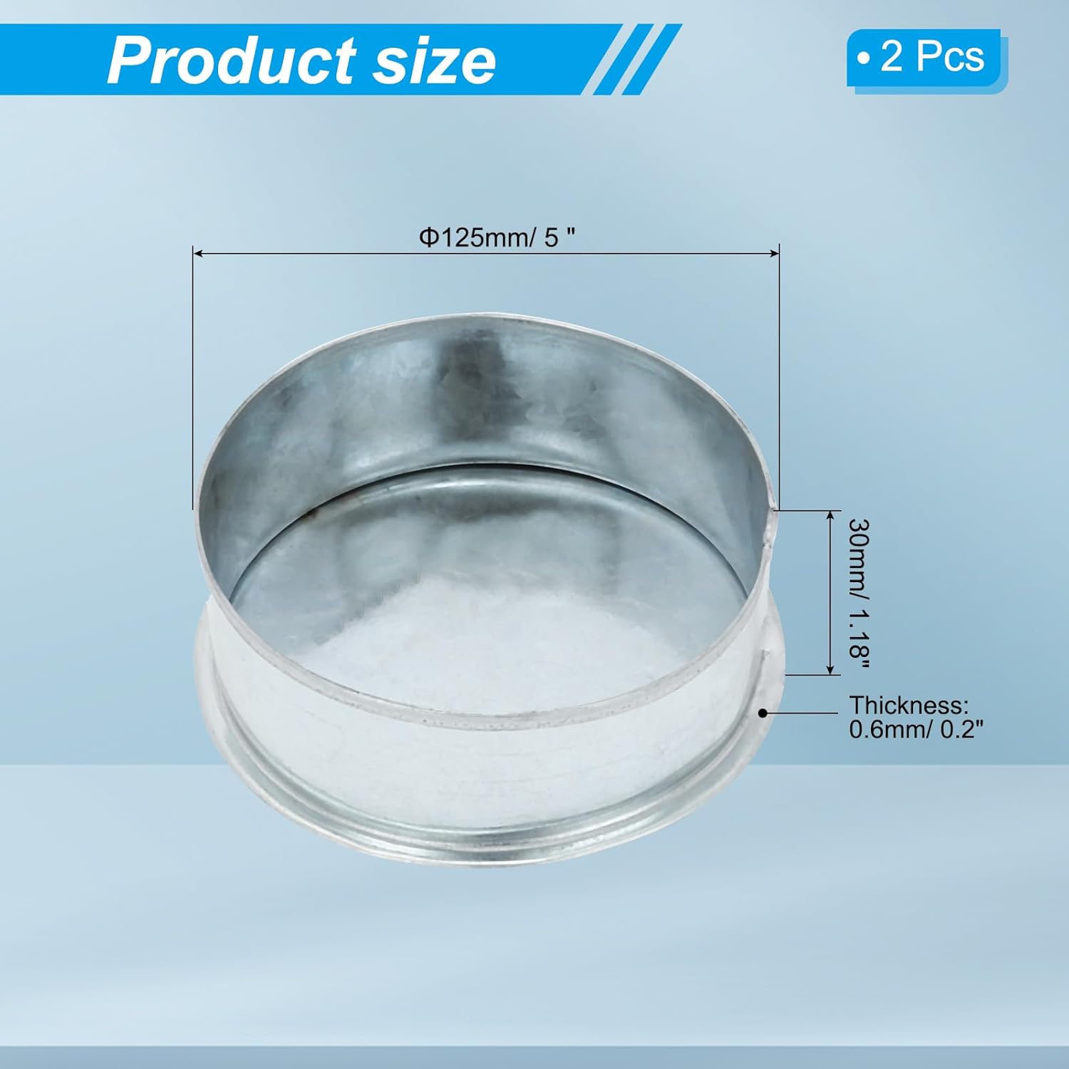 PATIKIL 5 Inch Metal Tee Cap, 2 Pcs Galvanized Steel Duct End Cap Dry Vent Cover Ducting Sealing Tee Plug for HVAC Systems Indoor and Outdoor Use