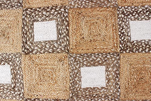 Casavani Indian Natural Vintage Rug Geometric Beige & Multicolor Jute Area Rug Best Uses For Penthouse Room,Contemporary Bedroom,Dorm,Cute Room 4X8 6X8 10X10 Feet Square #TOP4