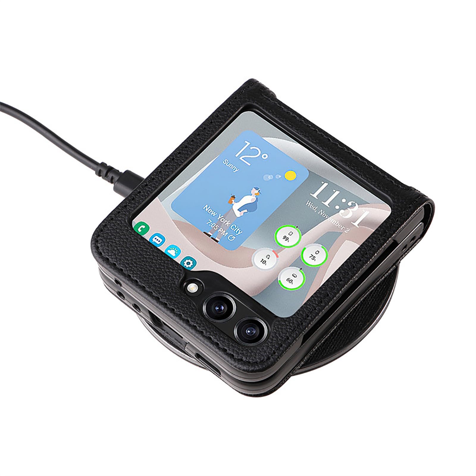 Smukłe etui do Samsung Galaxy Z Flip 6, minimalistyczny wzór liczi, jednoczęściowe skórzane etui z przegródką na karty, obsługa bezprzewodowego ładowania, jasnoniebieskie