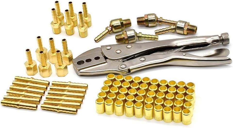 Interstate Pneumatics H4FK Hose Repair Kit with Crimp Tool (For 3/16 Inch, 1/4 Inch ID Hose)