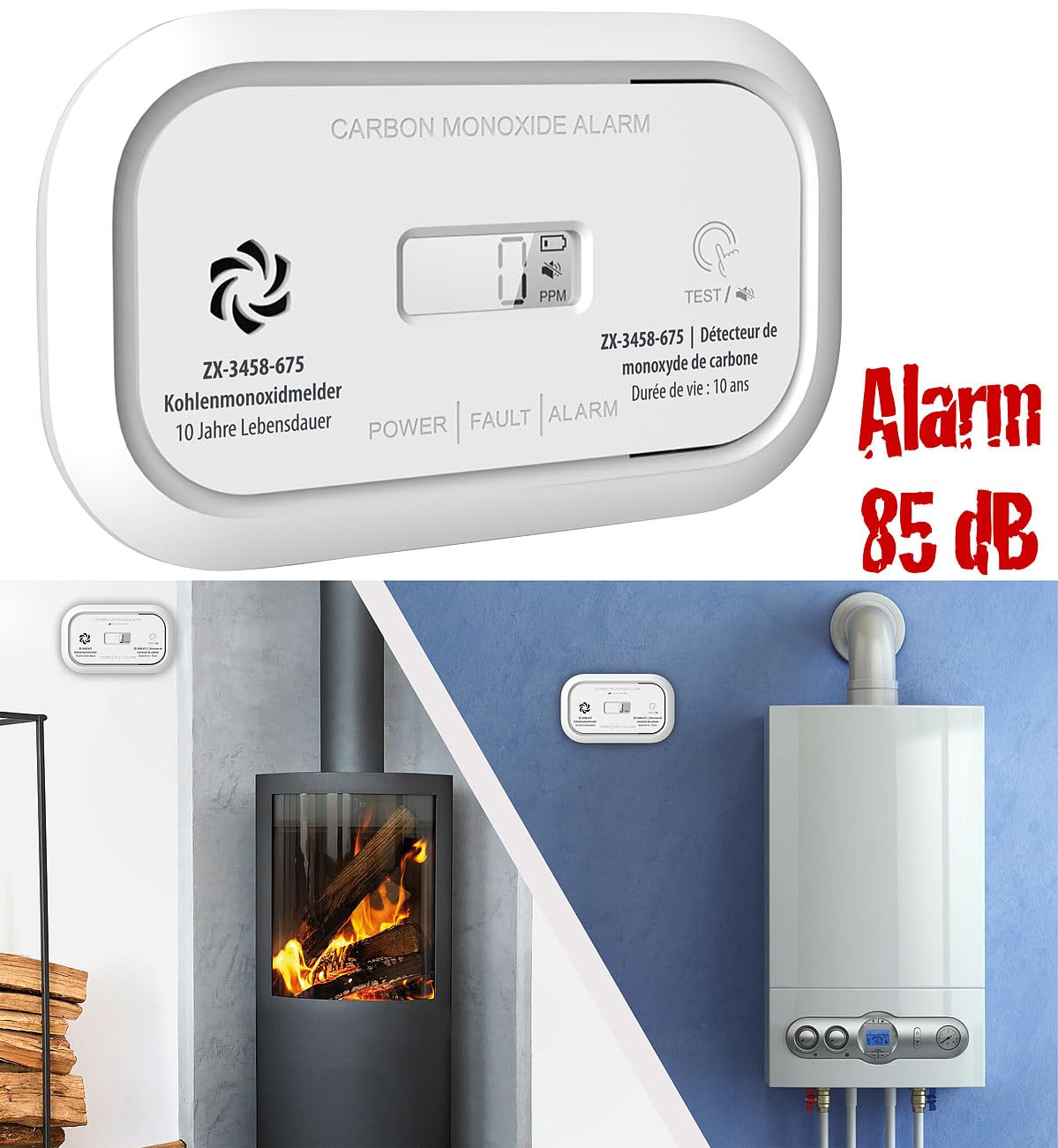 VisorTech Gasmelder Batterien: 5er-Set Digitale Kohlenmonoxid-Melder, 85 dB, Display, DIN EN 50291 (Kohlenmonoxid-Alarmdetektoren, Alarm Kohlenmonoxyd, Messgerät)
