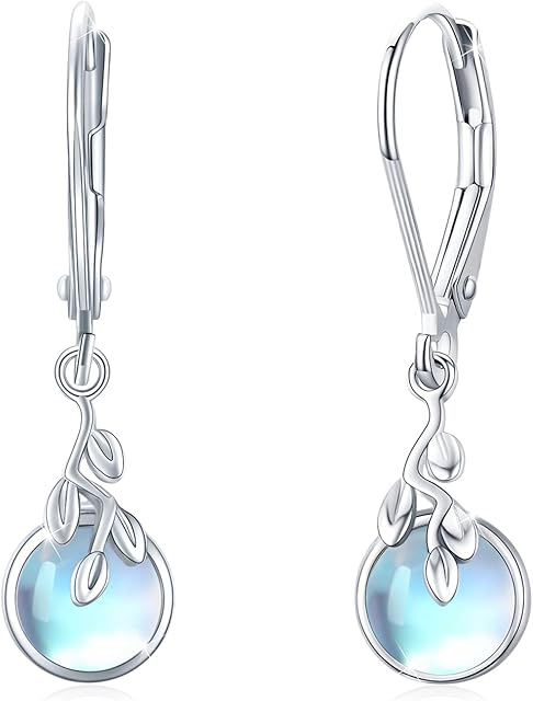 Moonstone/Zircon/Turquoise Dangle Drop Earrings 925 Sterling Silver Celtic Knot Hoop Leverback Earrings Hypoallergenic Jewelry Gifts for Women Girls Mother Mama Mom