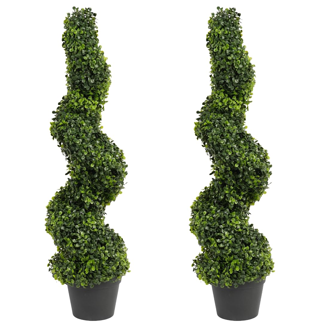 Best Artificial Green Pair Of 3Ft 90Cm Buxus Boxwood Spiral Topiary Trees **Uv Fade Protected**