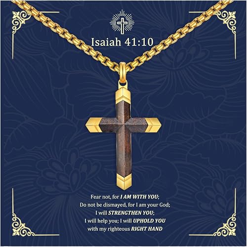 Wooden Cross Necklace for Men : Natural Ebony Wood Christian Cross Pendant 24" C