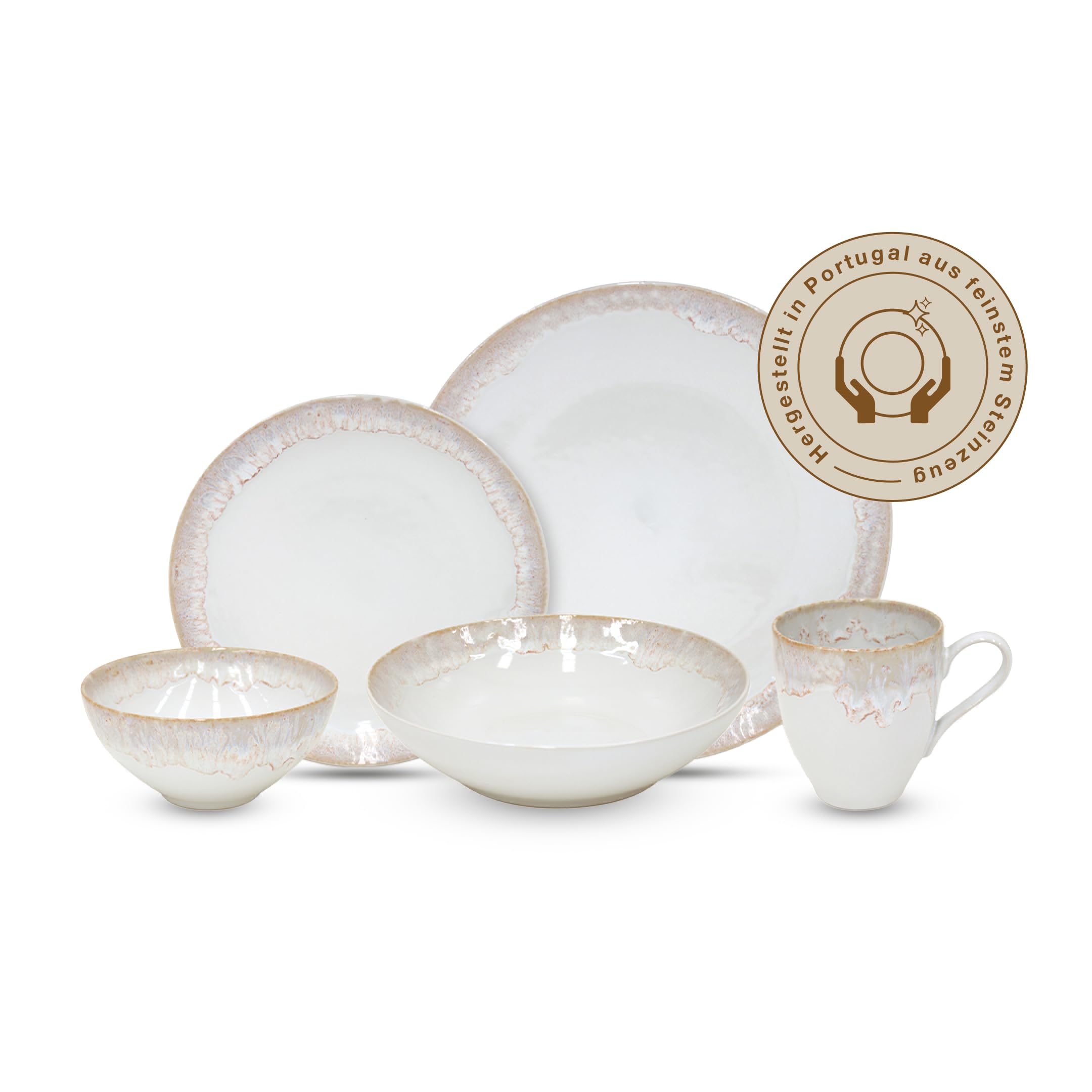 Casafina by Costa Nova Geschirrset Taormina: 5-teiliges Steinzeug-Set, Reaktivglasur, Spülmaschinen-, Mikrowellen-, Ofen- & Gefrierfest, Komplettes Service mit Tellern, Schale & Tasse, Weiß