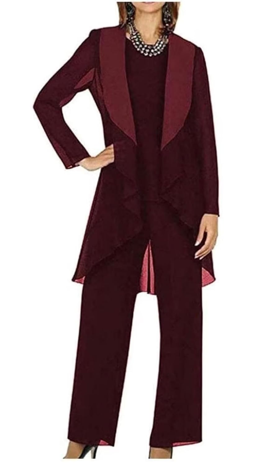 3 Pieces Mother of The Bride Pant Suits for Wedding Chiffon Formal Cocktail Pant Suit for Women Dressy